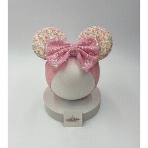 Baby Mouse Ears – Pastel Confetti with Pink Sequin Bow